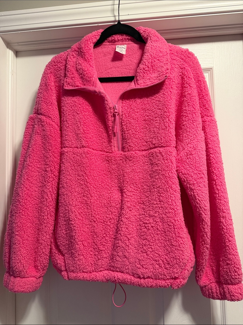 No Boundaries Bright Pink Sherpa Half-Zip Pullover